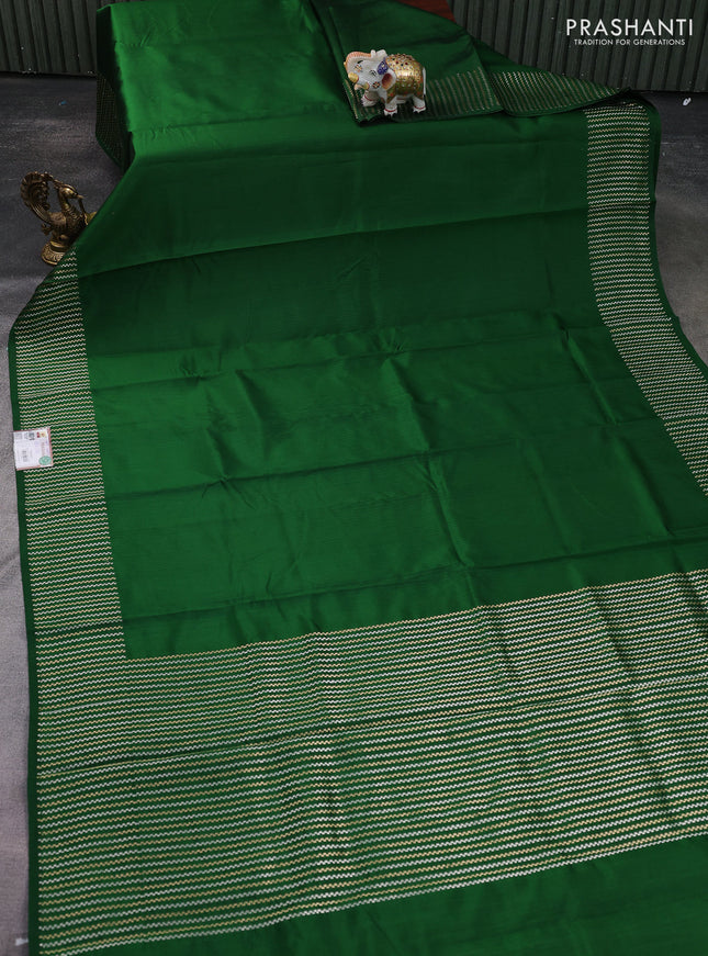 Banarasi poona silk saree green with plain body and zari woven border