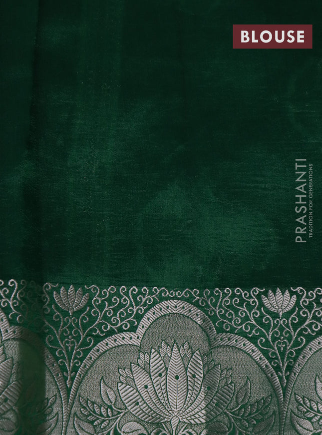 Banarasi poona silk saree green with allover silver zari weaves and silver zari woven border