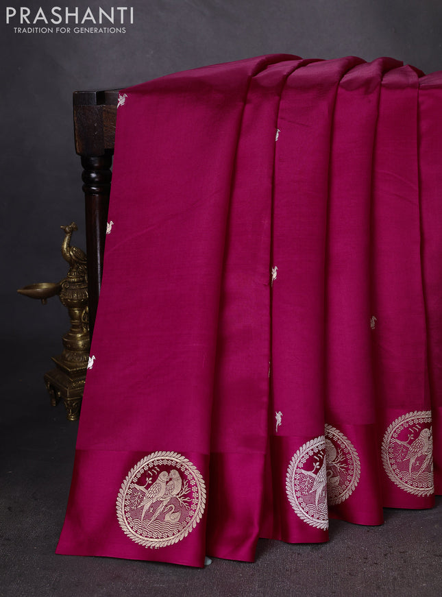 Banarasi poona silk saree pink with silver & gold zari woven buttas and zari woven butta border
