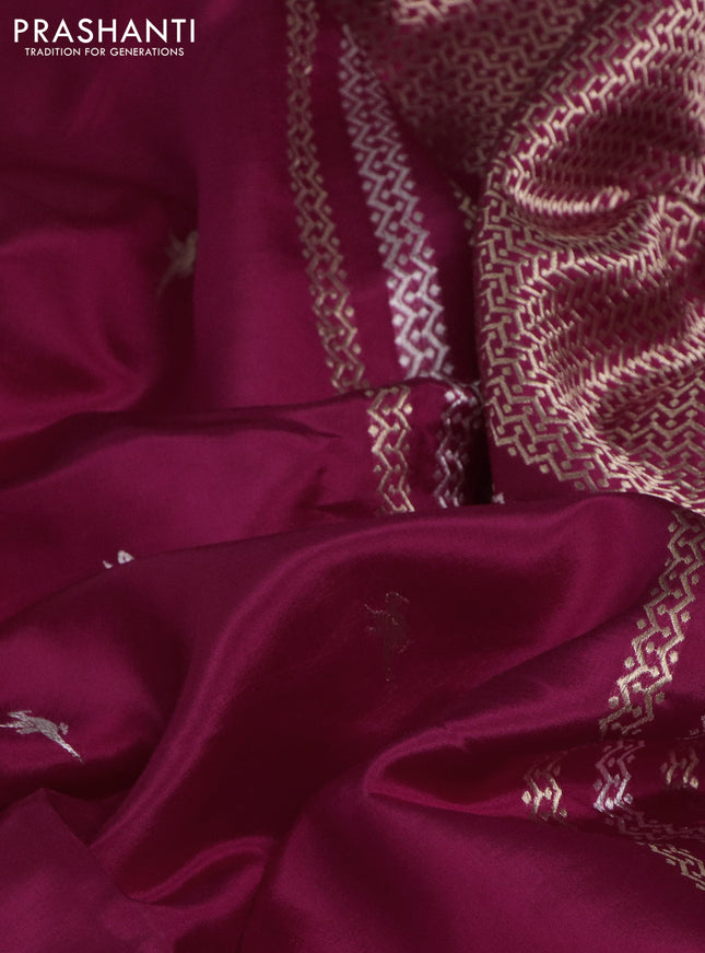 Banarasi poona silk saree pink with silver & gold zari woven buttas and zari woven butta border