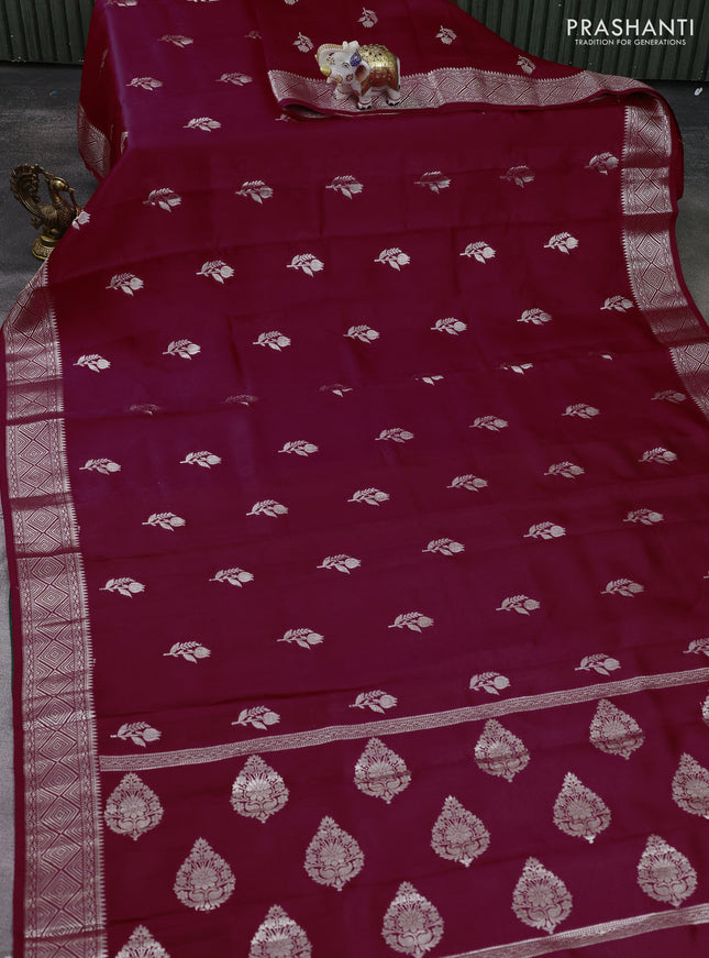 Banarasi poona silk saree red with zari woven buttas and silver zari woven border