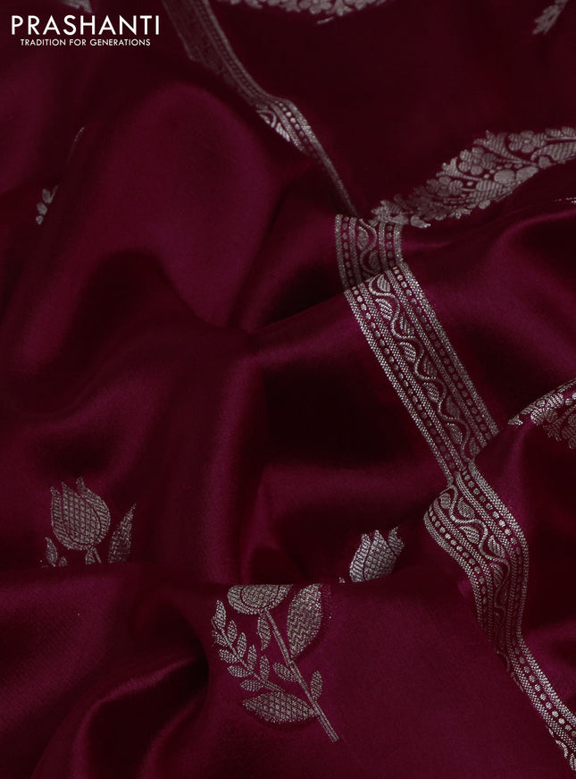 Banarasi poona silk saree red with zari woven buttas and silver zari woven border