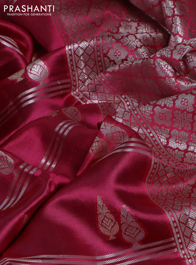 Banarasi poona silk saree pink and peacock blue with silver & gold zari woven buttas and silver zari woven border