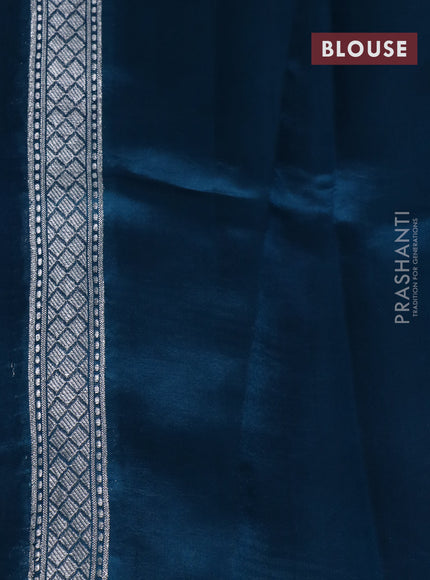 Banarasi poona silk saree pink and peacock blue with silver & gold zari woven buttas and silver zari woven border