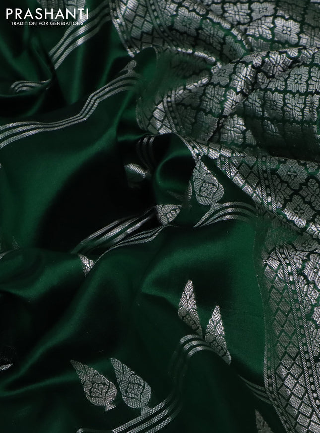 Banarasi poona silk saree green with silver zari woven buttas and silver zari woven border