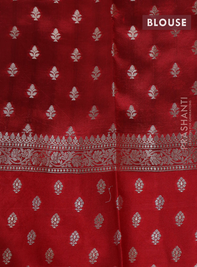 Banarasi poona silk saree green and red with zari woven floral buttas and zari woven butta border