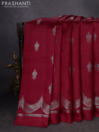 Banarasi poona silk saree red with silver zari woven buttas and silver zari woven border