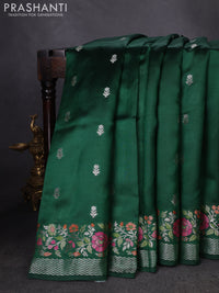 Banarasi poona silk saree green with silver zari woven buttas and zari woven mina border