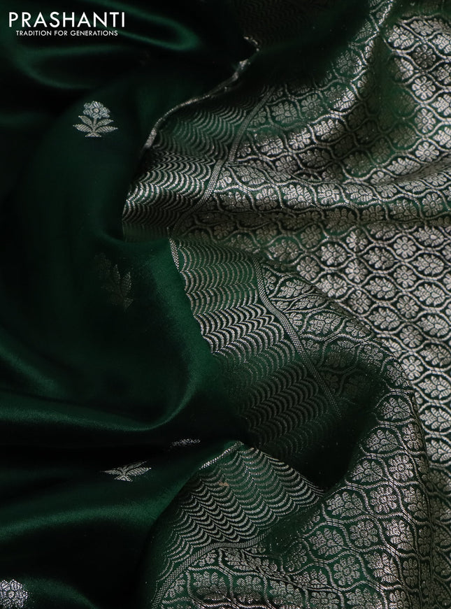 Banarasi poona silk saree green with silver zari woven buttas and zari woven mina border