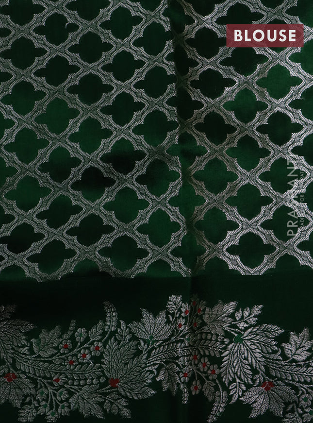 Banarasi poona silk saree red with silver zari woven buttas and silver zari woven border