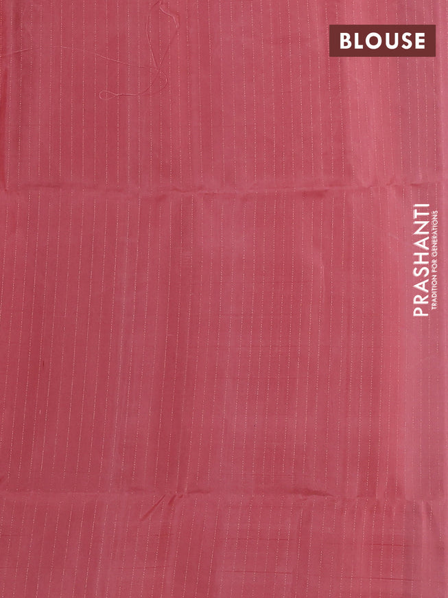 Pure soft silk saree rust shade and peach pink with allover checks & zari buttas in borderless style