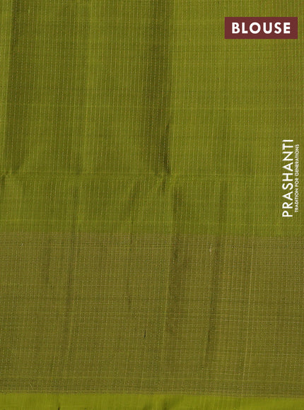 Pure soft silk saree blue and lime yellow with allover zari weaves and long floral zari woven border