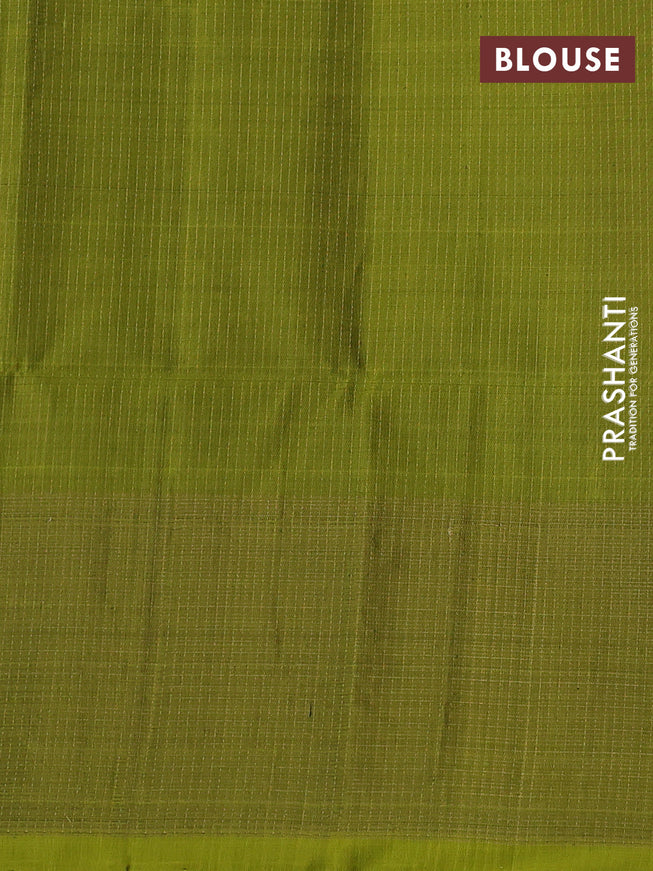 Pure soft silk saree blue and lime yellow with allover zari weaves and long floral zari woven border