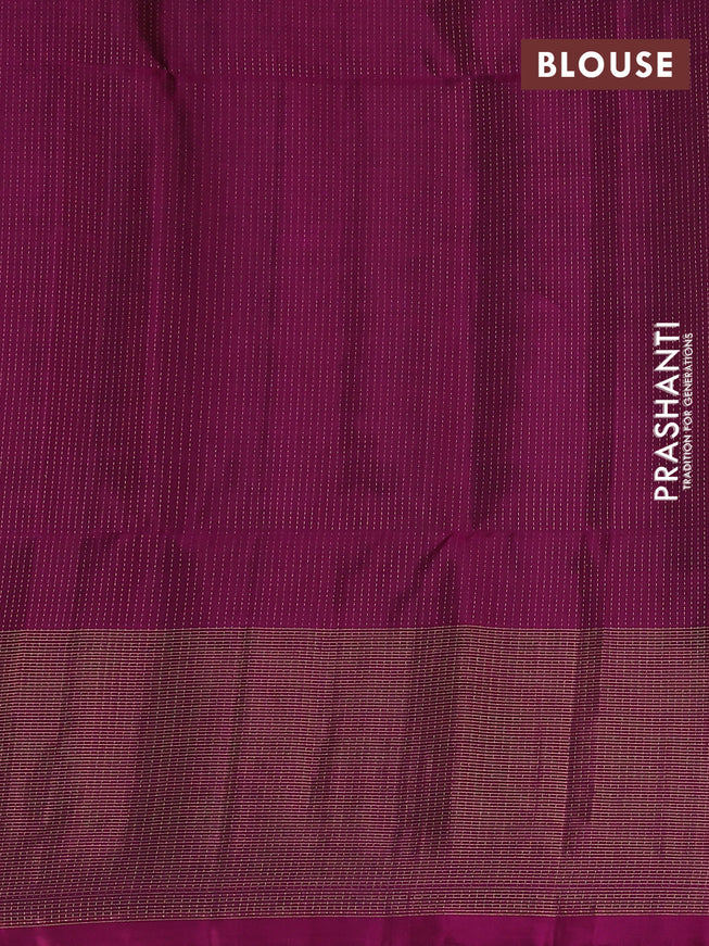 Pure soft silk saree peacock blue and magenta pink with allover zari weaves and long floral zari woven border