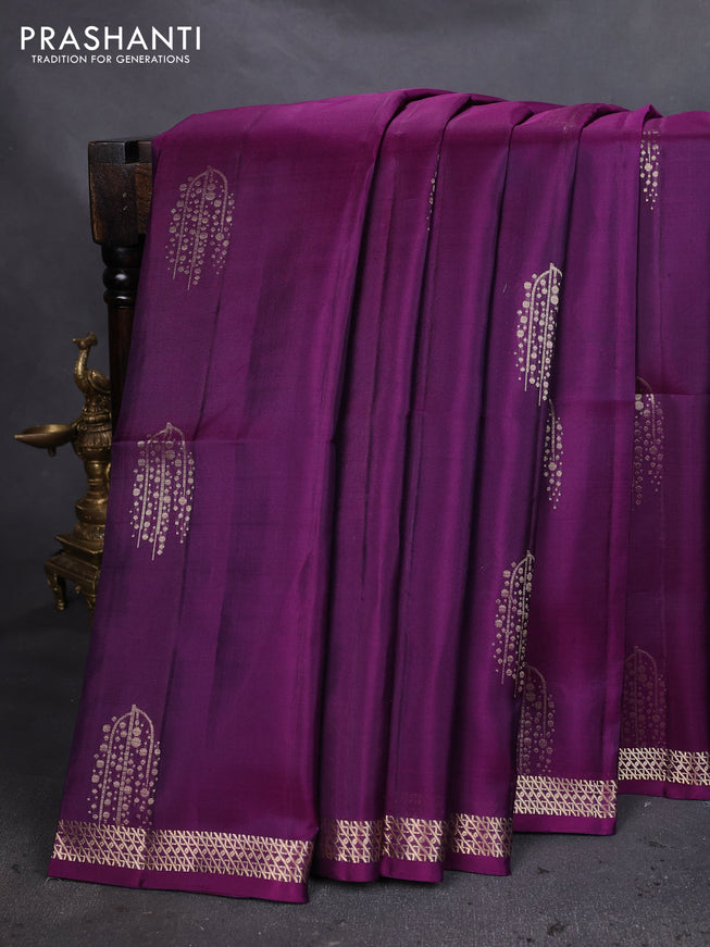 Pure soft silk saree purple with zari woven buttas and zari woven border