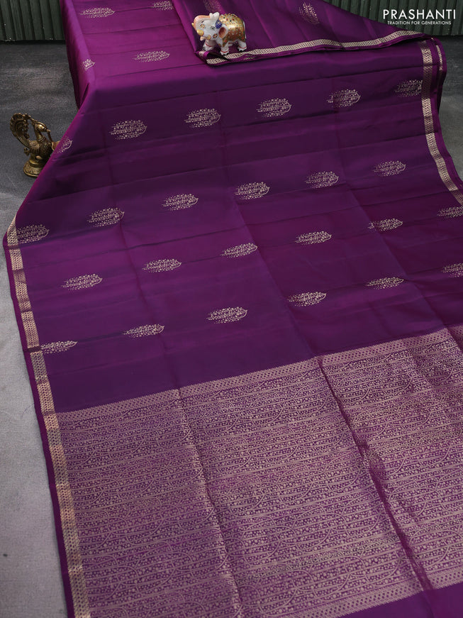 Pure soft silk saree purple with zari woven buttas and zari woven border