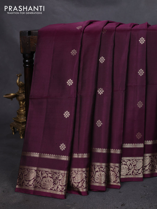 Pure soft silk saree wine shade with zari woven buttas and rettapet zari woven border