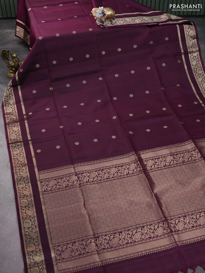 Pure soft silk saree wine shade with zari woven buttas and rettapet zari woven border