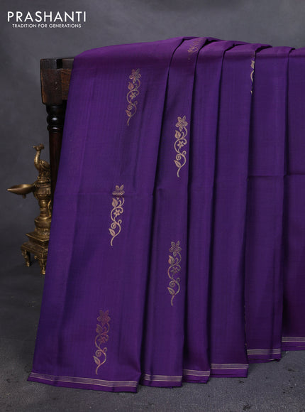 Pure soft silk saree violet with zari woven buttas and small zari woven border