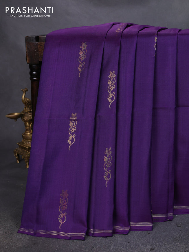 Pure soft silk saree violet with zari woven buttas and small zari woven border