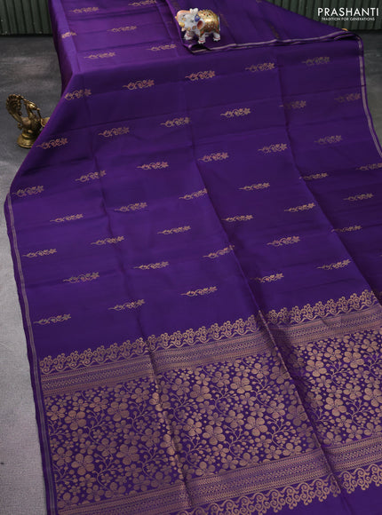 Pure soft silk saree violet with zari woven buttas and small zari woven border