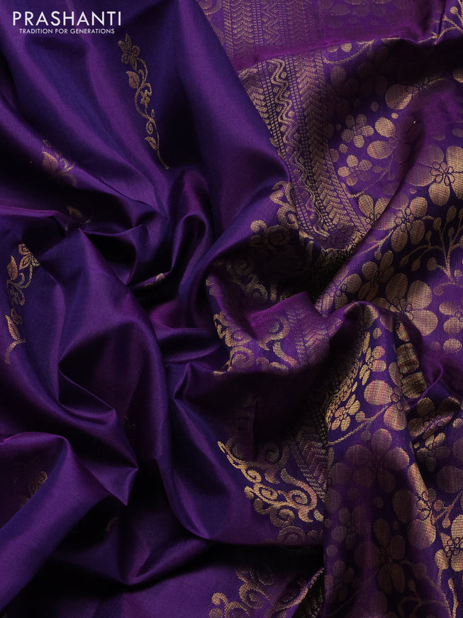 Pure soft silk saree violet with zari woven buttas and small zari woven border