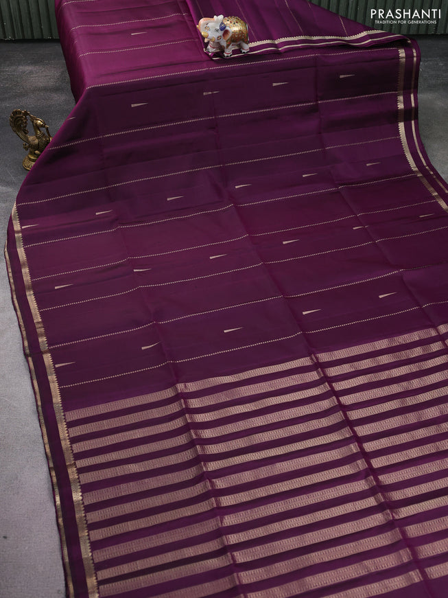 Pure soft silk saree purple with allover zari weaves & buttas and rettapet zari woven border