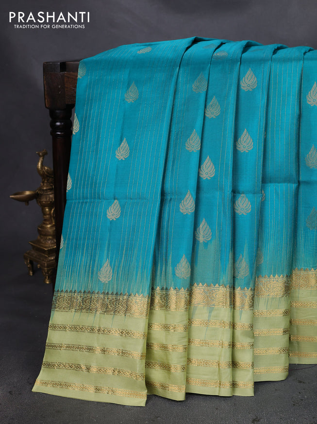 Pure soft silk saree teal green shade and pista green with allover zari weaves & buttas and zari woven border