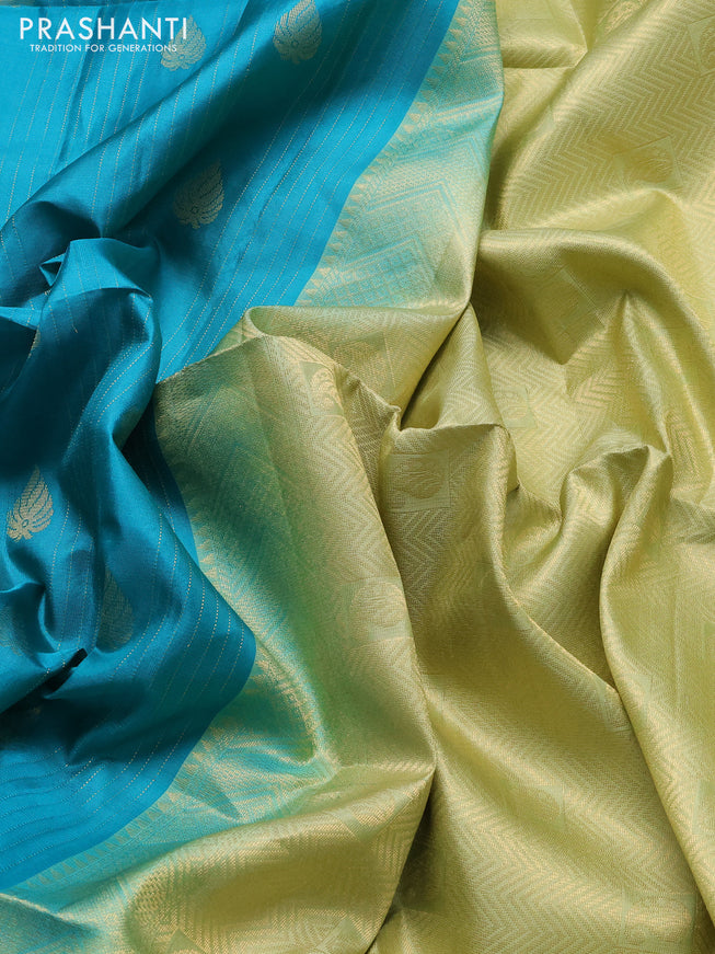 Pure soft silk saree teal green shade and pista green with allover zari weaves & buttas and zari woven border