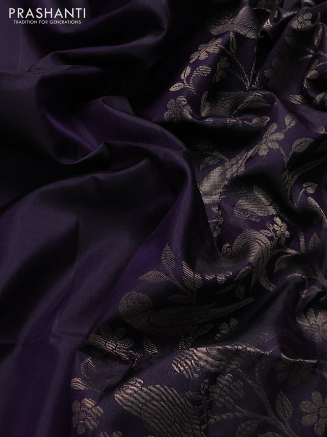 Pure soft silk saree jamun shade with parrot zari woven buttas and small zari woven border