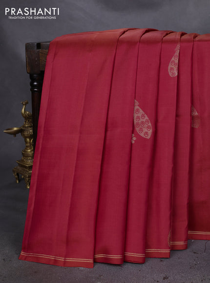 Pure soft silk saree dual shade of pinkish orange with parrot zari woven buttas and small zari woven border