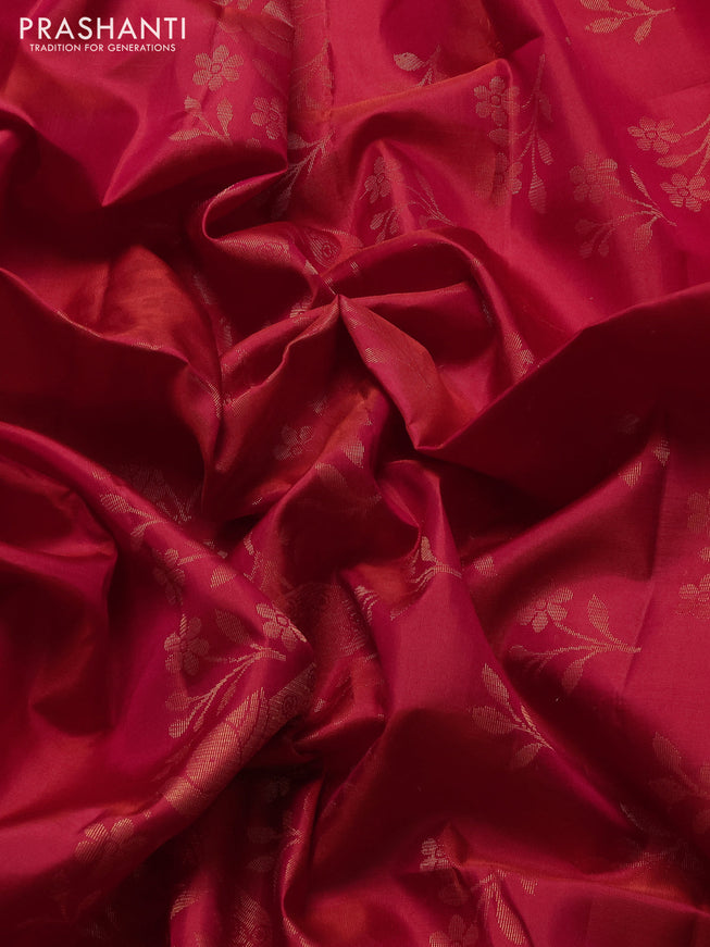 Pure soft silk saree dual shade of pinkish orange with parrot zari woven buttas and small zari woven border