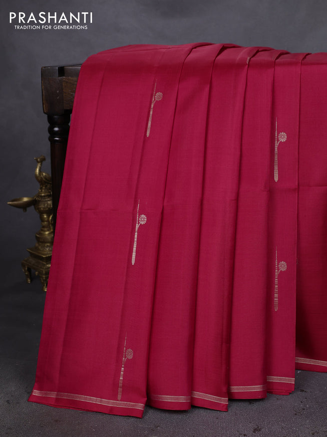 Pure soft silk saree reddish pink with zari woven buttas and small zari woven border