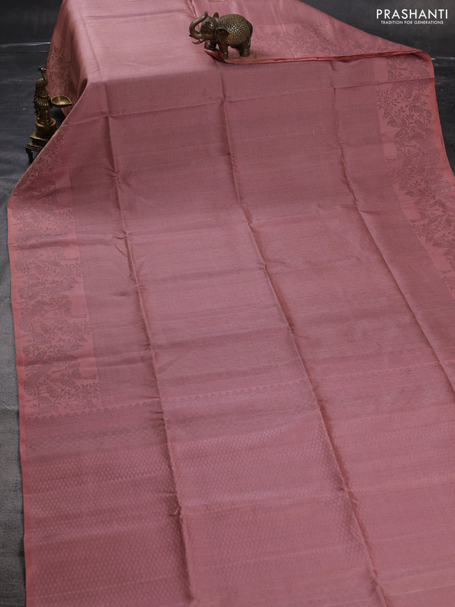 Pure soft silk saree pastel peach with allover thread & zari woven brocade weaves and woven border