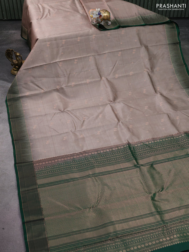 Pure soft silk saree grey and green with copper zari woven buttas and copper zari woven border