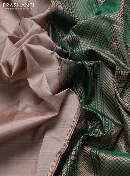Pure soft silk saree grey and green with copper zari woven buttas and copper zari woven border