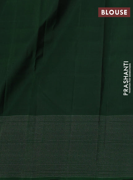 Pure soft silk saree dual shade of pinkish orange and bottle green with allover checks & zari buttas and silver zari woven border