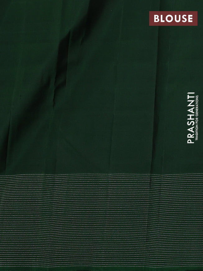 Pure soft silk saree dual shade of pinkish orange and bottle green with allover checks & zari buttas and silver zari woven border