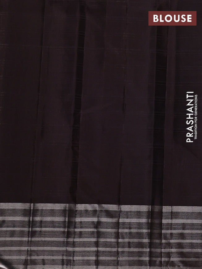 Pure soft silk saree peach shade and coffee brown with zari woven buttas and silver zari woven border