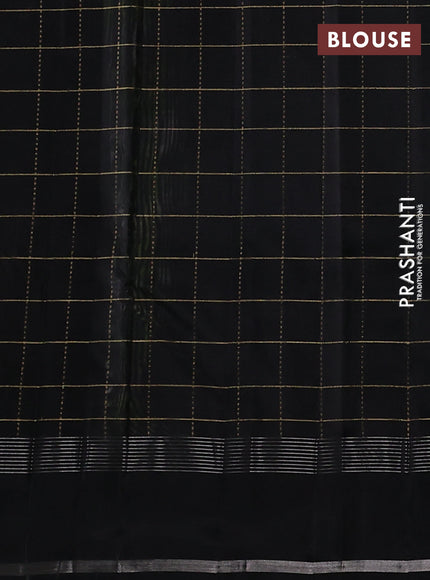 Pure soft silk saree light green off white and black with allover zari checked pattern and rettapet zari woven border