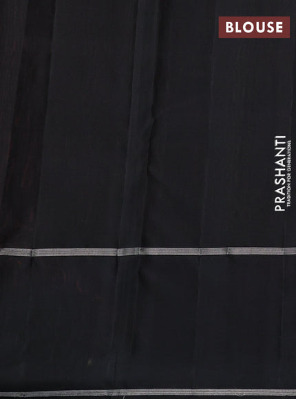 Pure soft silk saree dual shade of pinkish orange and black with allover silver & gold zari woven butta weaves and long zari woven butta border