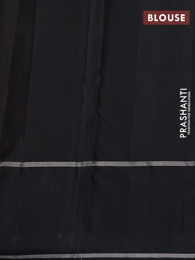 Pure soft silk saree dual shade of pinkish orange and black with allover silver & gold zari woven butta weaves and long zari woven butta border