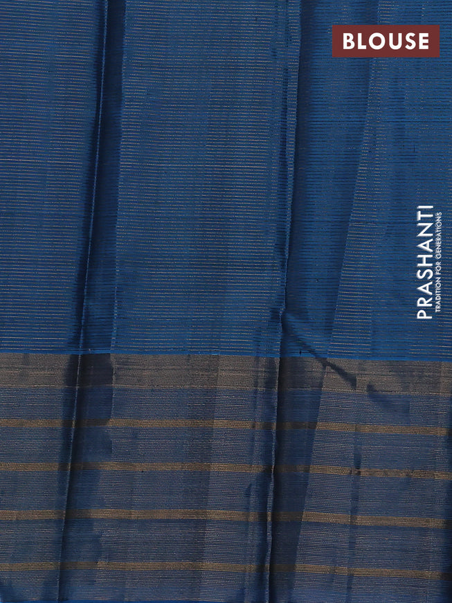 Pure soft silk saree violet and cs blue with allover small zari checked pattern and long zari woven border