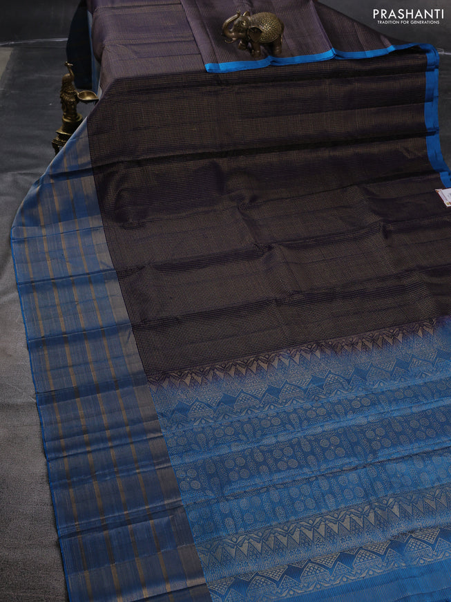 Pure soft silk saree blue and cs blue with allover small zari checked pattern and long zari woven border