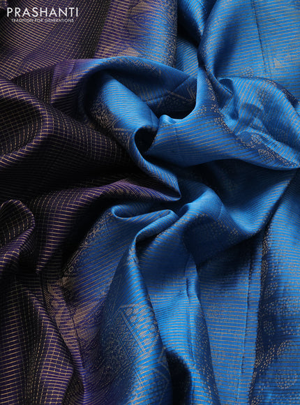 Pure soft silk saree blue and cs blue with allover small zari checked pattern and long zari woven border