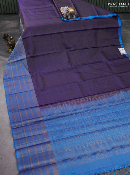 Pure soft silk saree blue and cs blue with allover small zari checked pattern and long zari woven border
