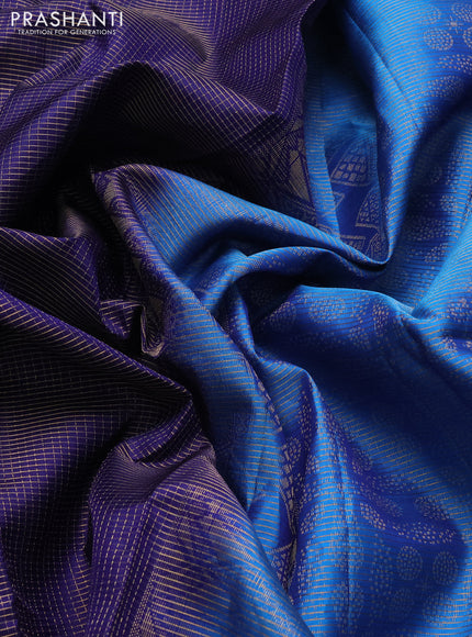 Pure soft silk saree blue and cs blue with allover small zari checked pattern and long zari woven border