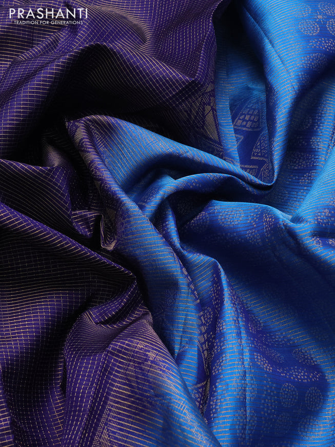 Pure soft silk saree blue and cs blue with allover small zari checked pattern and long zari woven border