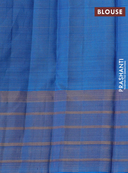 Pure soft silk saree blue and cs blue with allover small zari checked pattern and long zari woven border