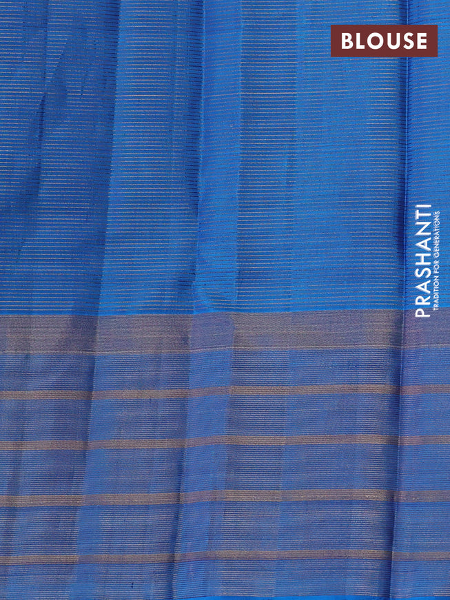 Pure soft silk saree blue and cs blue with allover small zari checked pattern and long zari woven border